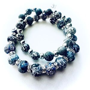 Viva Beads Chunky Silver Clay Handmade Set of Two Bracelets NWT